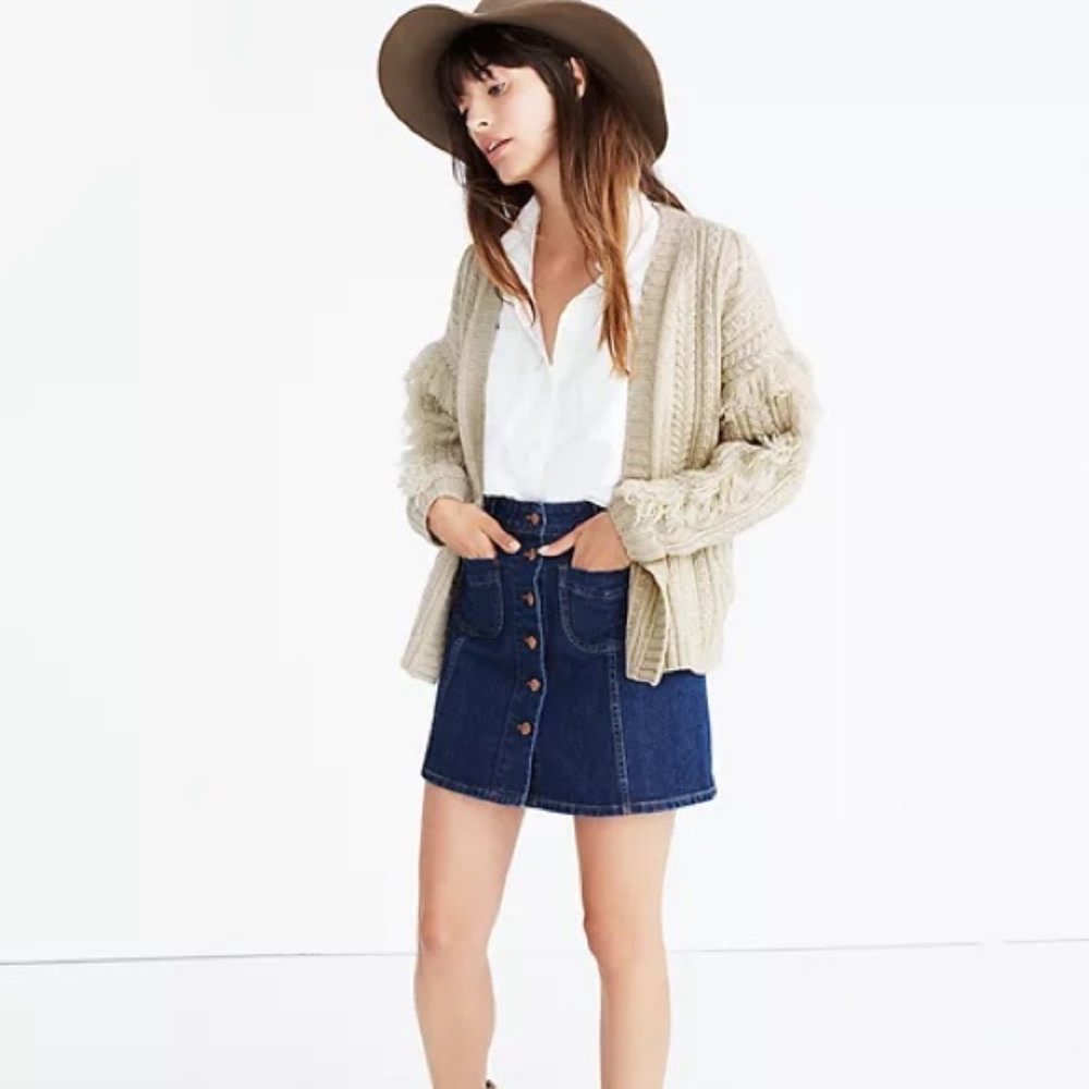 Madewell Wool Cableknit Fringe Cardigan Sweater